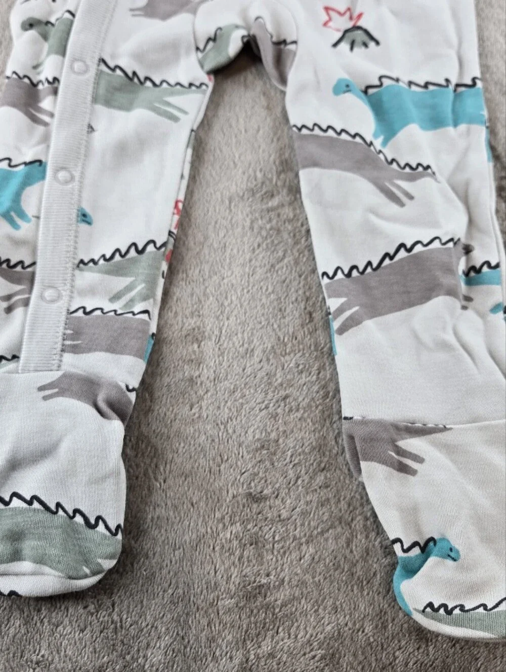 Tea Collection White Baby Sleeper PJ Footie with Dino Teal and Gray Prints 6-9 M